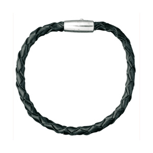 Bracelet en cuir noir tress et fermoir acier - Vue 1