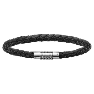 Bracelet en cuir noir tressé pour charms homme et fermoir en acier aimant et vis - longueur 23cm - Vue 1