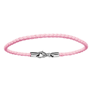 Bracelet en cuir rose tress pour charms et fermoir en argent rhodi - longueur 17,5cm - Vue 1