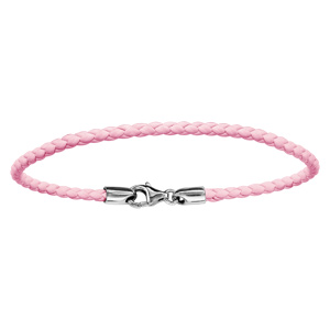 Bracelet en cuir rose tress pour charms et fermoir en argent rhodi - longueur 19,5cm - Vue 1