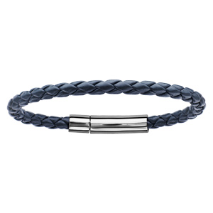 Bracelet cuir homme fermoir acier (bleu nuit)