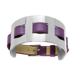 Bracelet en cuir violet large sur acier fermoir ceinture - Vue 1