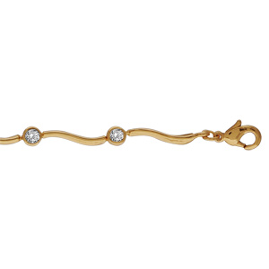 Bracelet en paqué or alternance de vagues lisses et d\'oxydes blancs sertis clos - longueur 19cm + 2cm de rallonge - Vue 1