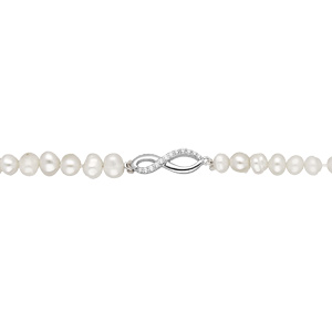 Bracelet en perles d\'eau douce avec symbole infini en argent rhodi et oxydes blancs sertis longueur 18+4cm - Vue 1