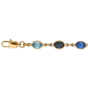 Bracelet en plaqu or alternance d\'oxydes bleus en forme de navette - longueur 16+3cm - Vue 1