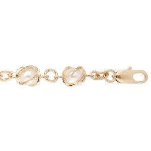 Bracelet en plaqu or anneau alternant avec perles blanches en cage 16+3cm - Vue 1