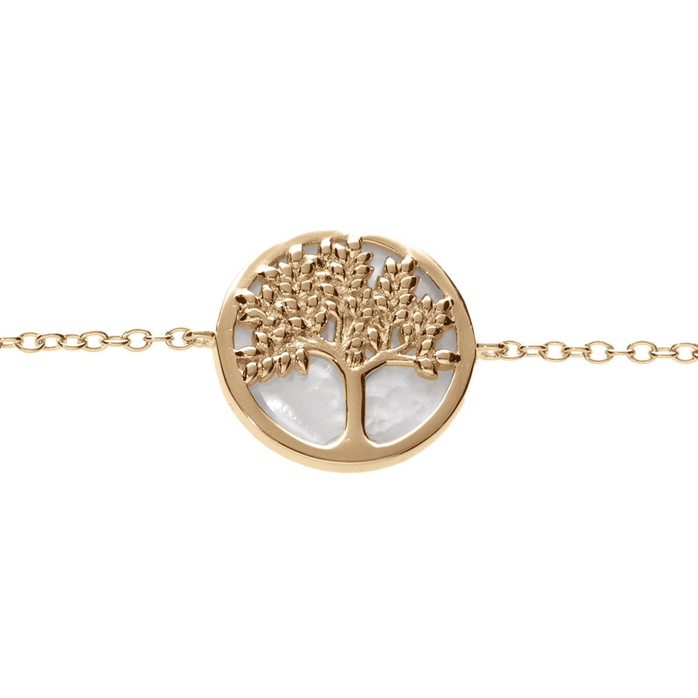 Bracelet en plaqu� or arbre de vie avec nacre blanche 16+2cm - Vue 1