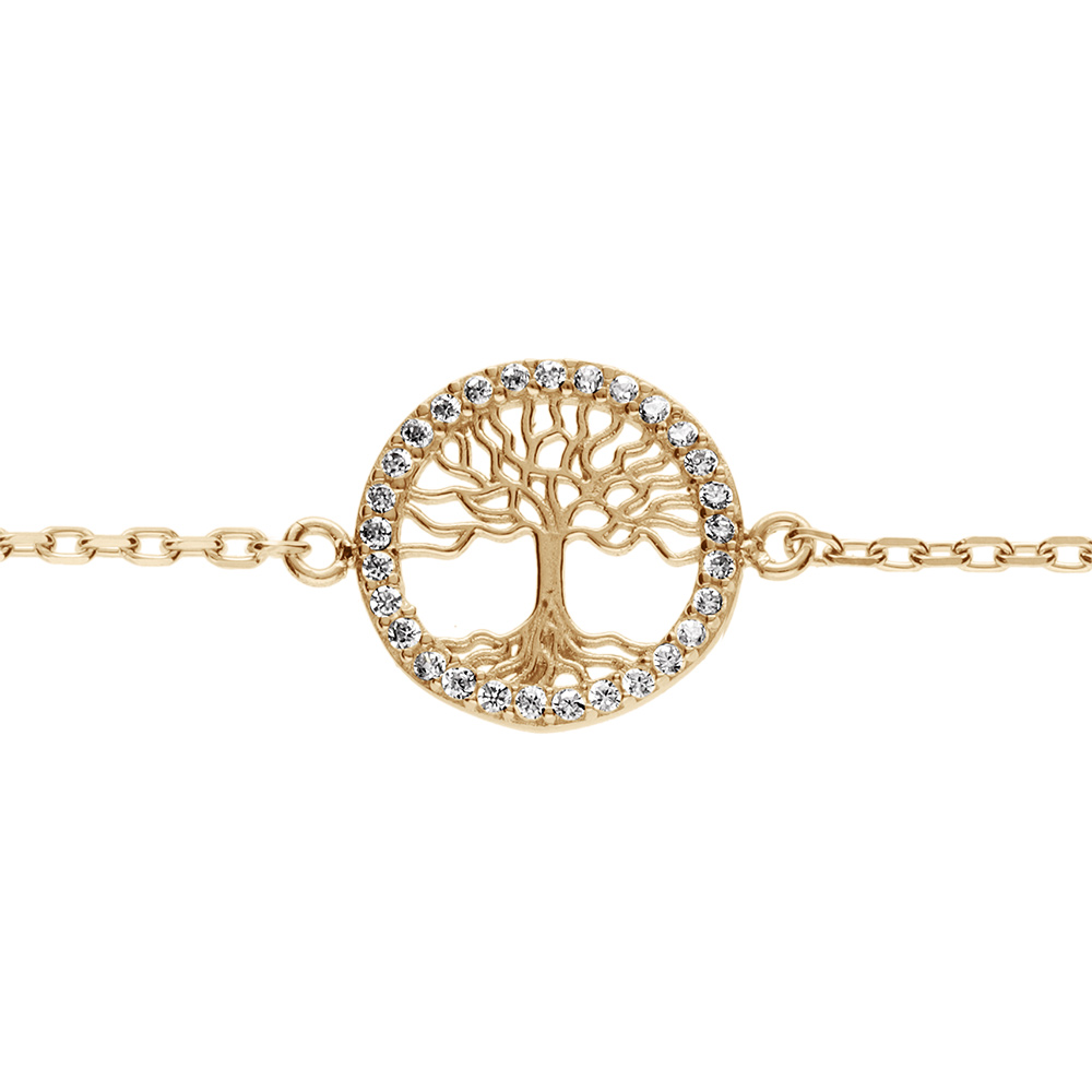 Bracelet en plaqu� or arbre de vie contour oxydes blancs sertis 16+4cm - Vue 1