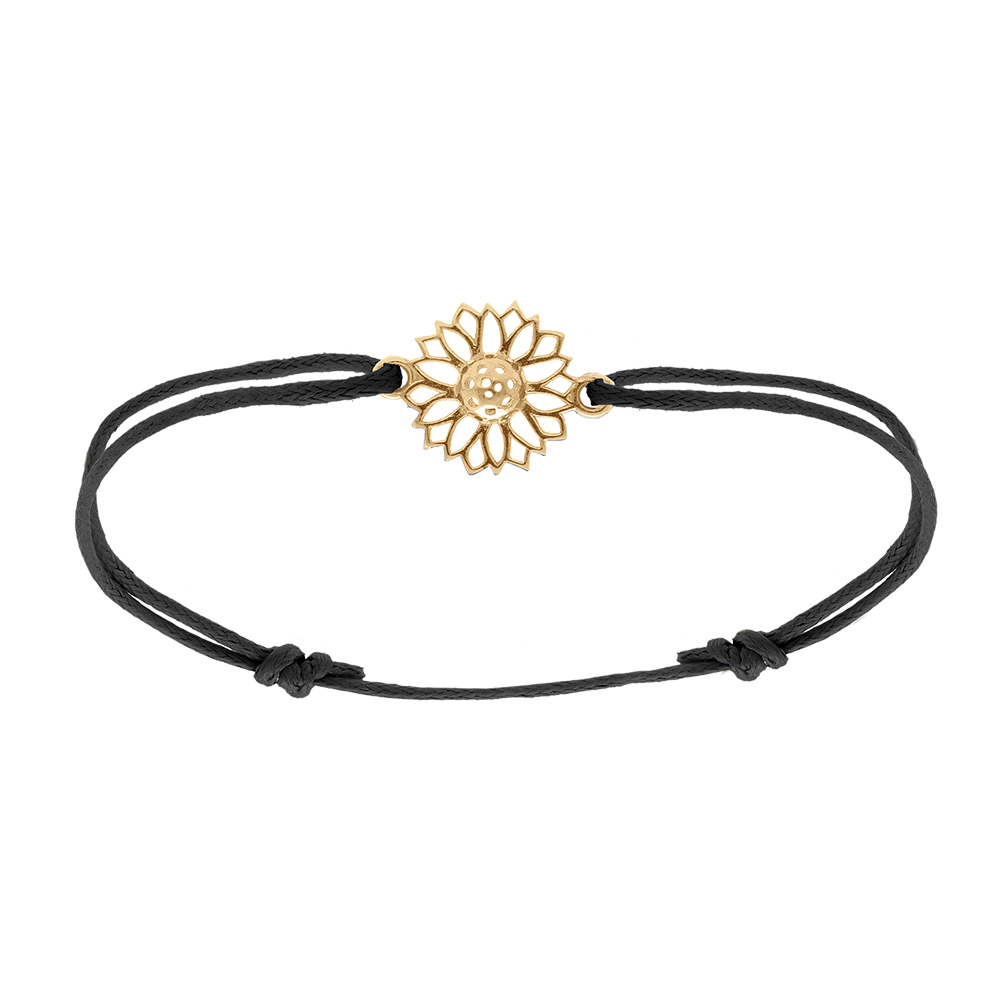 Bracelet en plaqu� or avec cordon coulissant noir et fleur de tournesol - Vue 1