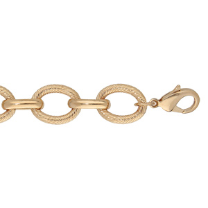 Bracelet en plaqu or avec grosses mailles ovales lisses et ciseles fermoir mousqueton 20+3cm - Vue 1