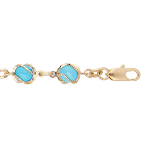 Bracelet en plaqu or avec perles couleur turquoise 16+3cm - Vue 1