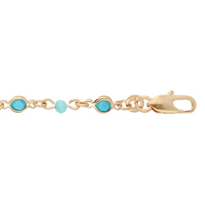 Bracelet en plaqu or avec pierres couleur turquoise et petits anneaux 16+3cm - Vue 1