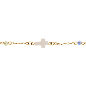 Bracelet en plaqu� or boules facet�es multi couleur et lisse avec croix blanche -16+3cm
