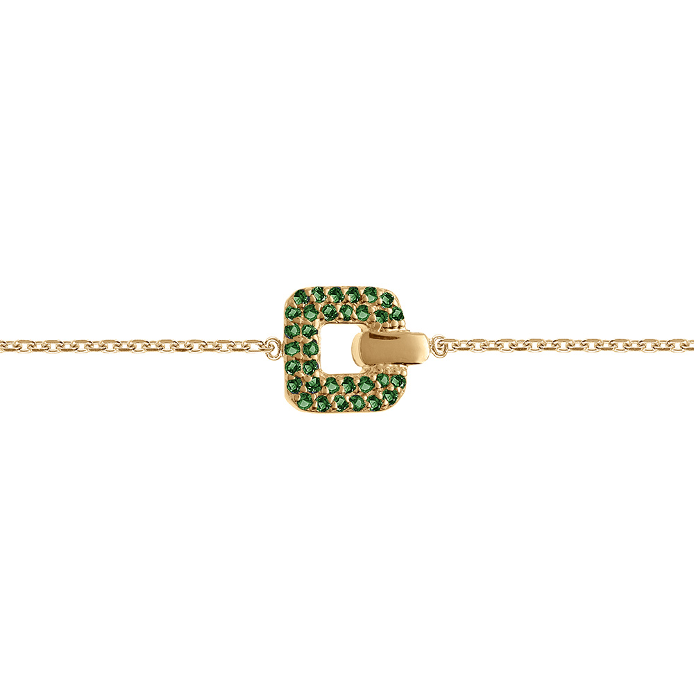 Bracelet en plaqu or carr d\'oxydes vert sertis 18cm rglable 16 - Vue 1