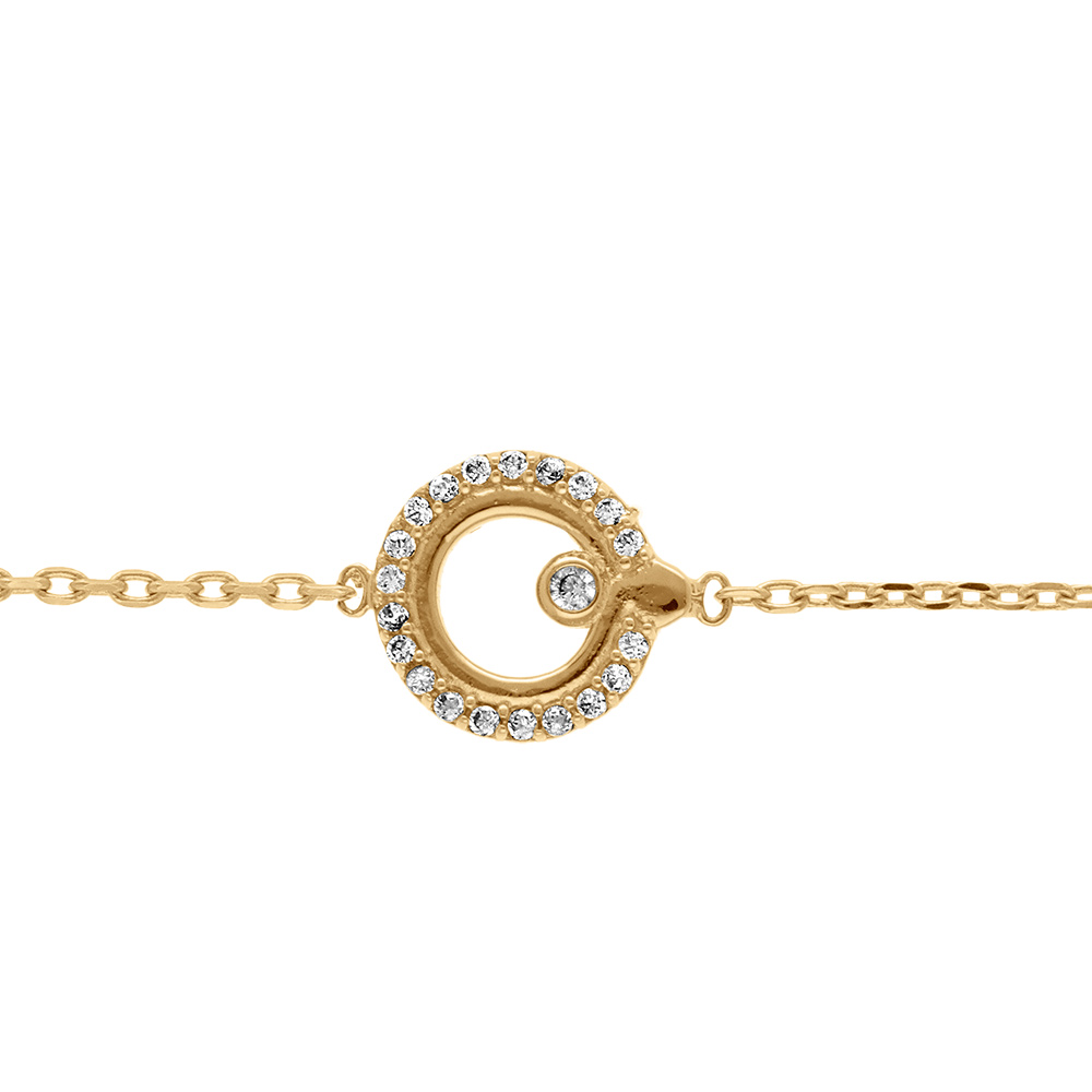 Bracelet en plaqu� or cercles �vid� et contour d\'oxydes blancs - 15.5+2.5cm - Vue 1