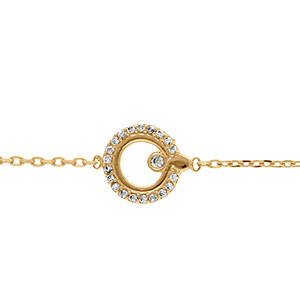 Bracelet en plaqu� or cercles �vid� et contour d'oxydes blancs - 15.5+2.5cm