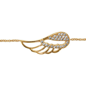 Bracelet en plaqué or chaîne avec aile d\'ange ajourée et ornée d\'oxydes blancs sertis - longueur 16cm + 2cm de rallonge - Vue 1