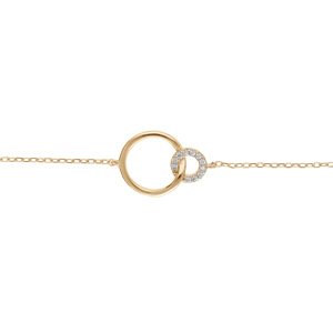 Bracelet en plaqu or chane avec 2 anneaux avec oxydes blancs sertis et 1 lisse 16+3cm - Vue 1