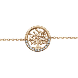 Bracelet en plaqu or chane avec arbre de vie cercl et oxydes blancs sertis - longueur 16+3cm - Vue 1