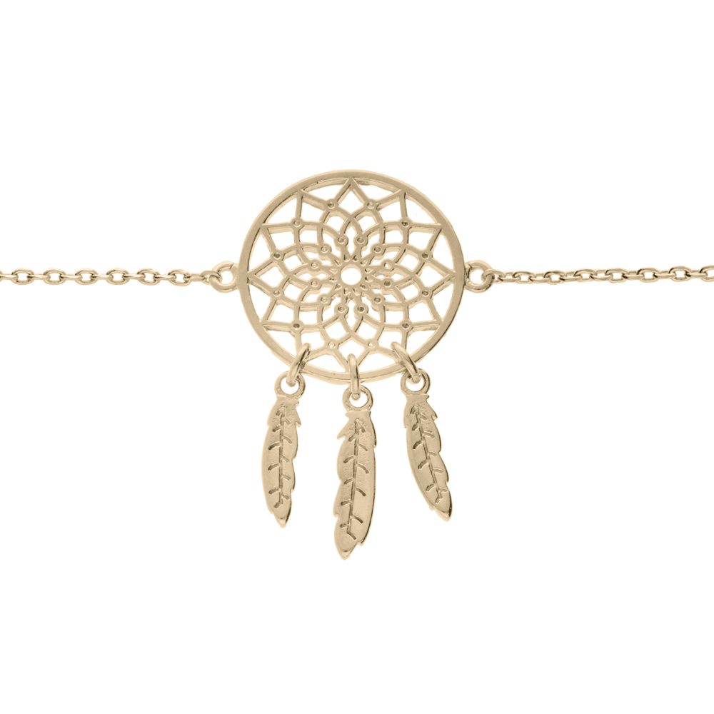 Bracelet en plaqu� or cha�ne avec attrape r�ve 15mm 16,5+3cm - Vue 1