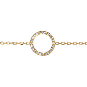 Bracelet en plaqu or chane avec au milieu 1 anneau orn d\'oxydes blancs sertis - longueur 16cm + 2,5cm de rallonge - Vue 1
