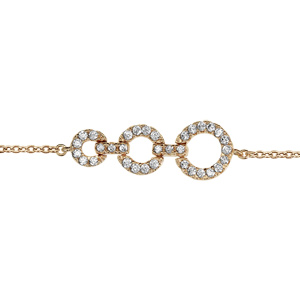Bracelet en plaqu or chane avec au milieu 3 anneaux de taille diffrente orns d\'oxydes blancs sertis - longueur 16cm + 2cm de rallonge - Vue 1