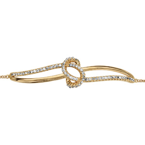 Bracelet en plaqué or chaîne avec au milieu 1 brin lisse et 1 rail d\'oxydes croisés avec noeud en oxydes blancs au milieu - longueur 16cm + 2cm de rallonge - Vue 1
