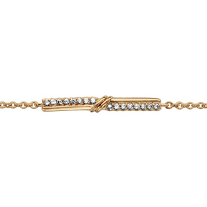 Bracelet en plaqu or chane avec au milieu 2 demi-rails d\'oxydes blancs sertis en dcal avec partie lisse et 2 petits traits au croisement - longueur 16cm + 2cm de rallonge - Vue 1