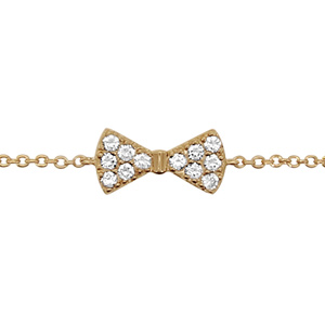 Bracelet en plaqué or chaîne avec au milieu 1 noeud papillon orné d\'oxydes blancs sertis - longueur 16cm + 2cm de rallonge - Vue 1