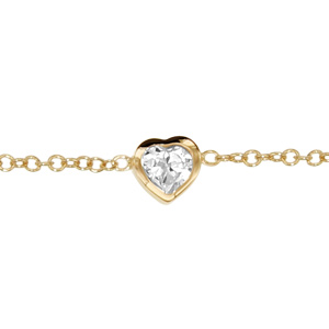 Bracelet en plaqu or chane avec au milieu 1 oxyde blanc en forme de coeur sertis clos - longueur 16cm + 3cm de rallonge - Vue 1