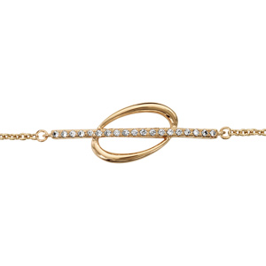 Bracelet en plaqu or chane avec au milieu 1 rail d\'oxydes blancs superpos sur 1 ovale lisse et vid - longueur 16cm + 2cm de rallonge - Vue 1