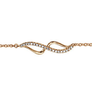 Bracelet en plaqu or chane avec au milieu 2 vagues relies aux bouts, 1 en rail d\'oxydes blancs sertis et l\'autre lisse - longueur 16cm + 2cm de rallonge - Vue 1