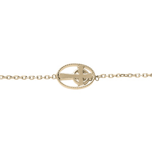 Bracelet en plaqu or chane avec avec pastille ovale motif croix 16+2cm - Vue 1