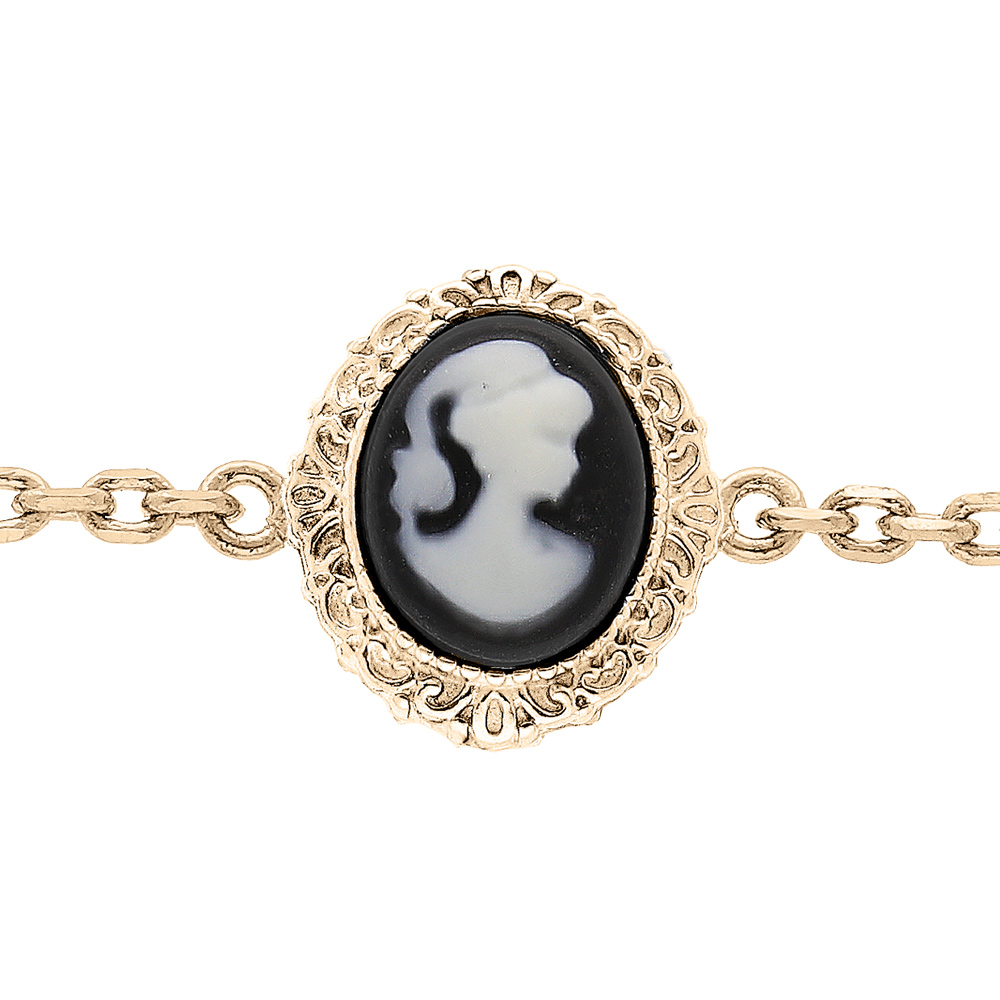 Bracelet en plaqu� or cha�ne avec Cam�e noir 16+3cm - Vue 1