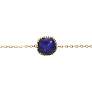 Bracelet en plaqu or chane avec carr Lapis Lazuli vritable 16+2cm - Vue 1