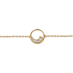 Bracelet en plaqu or chane avec cercle vid orn d\'un demi-rail d\'oxydes blancs sertis 16cm + 2cm - Vue 1