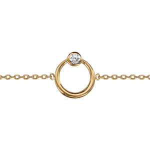 Bracelet en plaqu or chane avec cercle 1 oxyde blanc serti clos sur le haut 16cm + 2cm - Vue 1