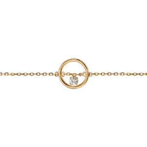 Bracelet en plaqu or chane avec cercle 1 oxyde blanc serti suspendu 16cm + 2cm - Vue 1