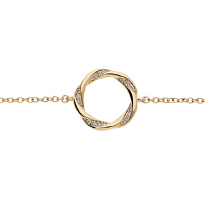 Bracelet en plaqu or chane avec cercle torsade et oxydes blancs sertis 16+2cm - Vue 1