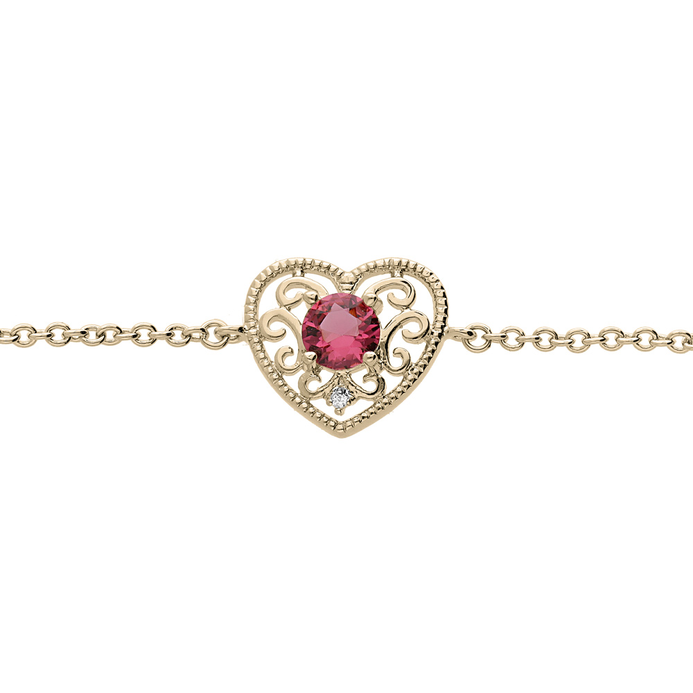 Bracelet en plaqu� or cha�ne avec coeur ajour�e oxyde fushia 16+2cm - Vue 1
