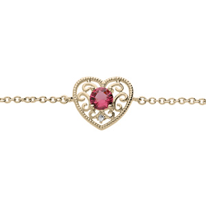 Bracelet en plaqu or chane avec coeur ajoure oxyde fushia 16+2cm - Vue 1