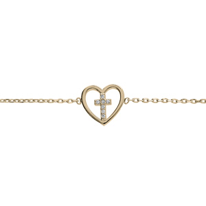 Bracelet en plaqu or chane avec coeur avec croix oxydes blancs sertis 18cm rglable 16 - Vue 1
