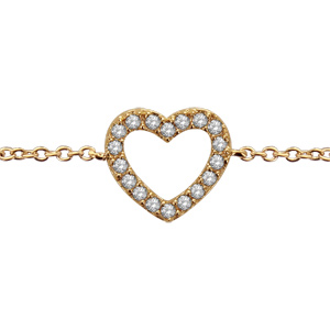 Bracelet en plaqu or chane avec coeur pais ajour orn d\'oxydes blancs - longueur 15,5cm + 1,5cm de rallonge - Vue 1