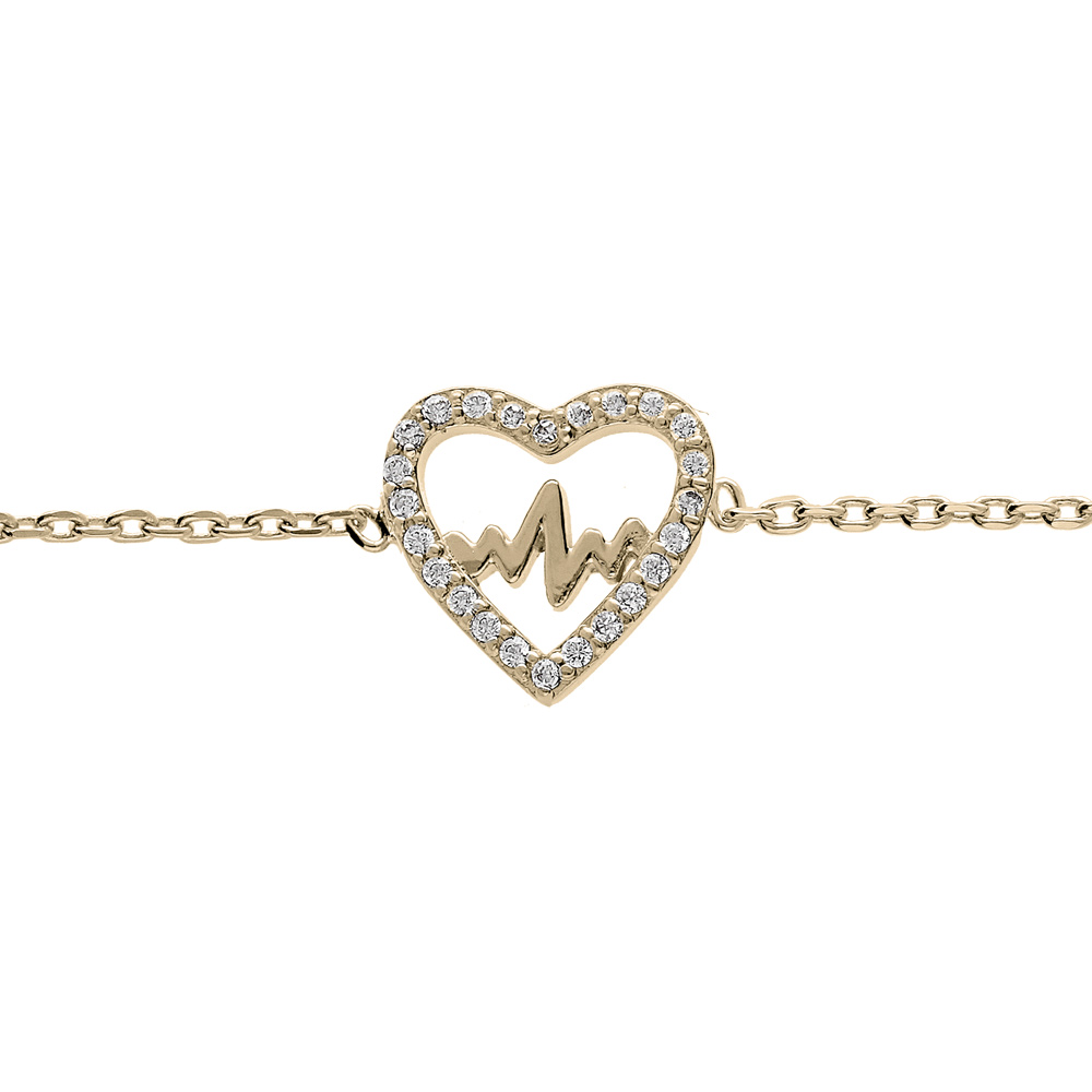 Bracelet en plaqu� or cha�ne avec coeur et courbe oxydes blancs sertis 16+2cm - Vue 1