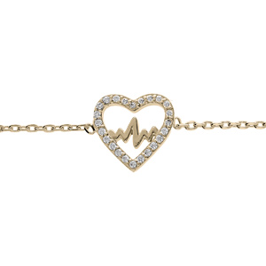 Bracelet en plaqu or chane avec coeur et courbe oxydes blancs sertis 16+2cm - Vue 1