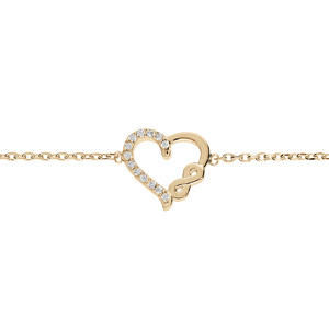 Bracelet en plaqu or chane avec coeur et infini oxydes blancs sertis 16+2cm - Vue 1
