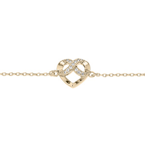 Bracelet en plaqu or chane avec coeur et infini oxydes blancs sertis 16+3cm - Vue 1