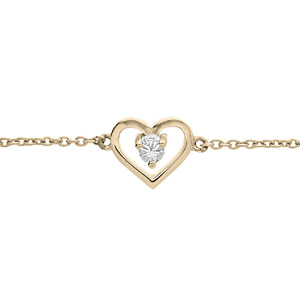 Bracelet en plaqu or chane avec coeur et oxyde blanc 14+3cm - Vue 1