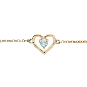 Bracelet en plaqu or chane avec coeur et oxyde bleu ciel 14+3cm - Vue 1