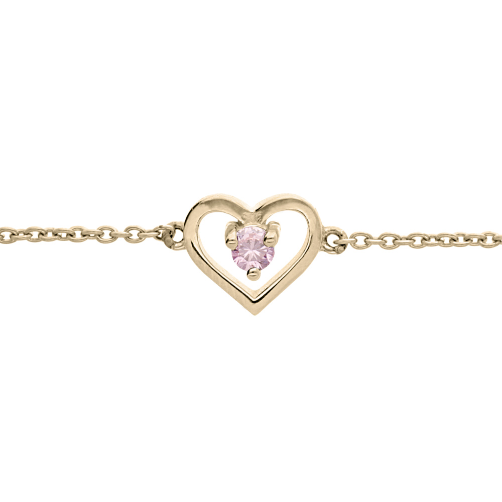 Bracelet en plaqu� or cha�ne avec coeur et oxyde rose 14+3cm - Vue 1